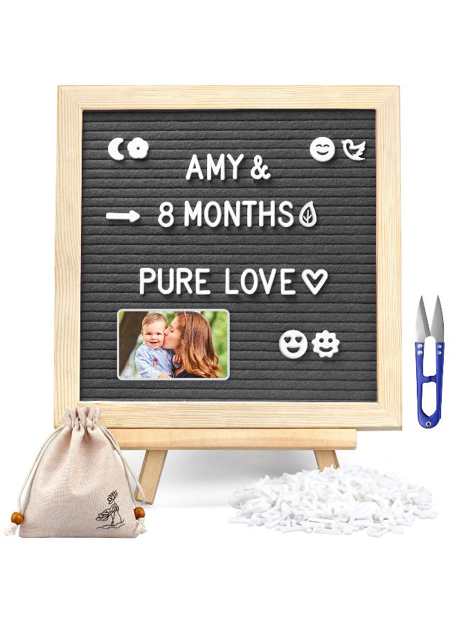 Grey Felt Letter Board, Message Board Adjustable Stand, more than 340 Letters and, for Menus, Pregnancy Announcement, Weddings, Party Planning(10 * 10) - Image 1